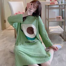 Ночная рубашка Осенняя женская обувь из хлопка большой пижамные средней длины рубашки