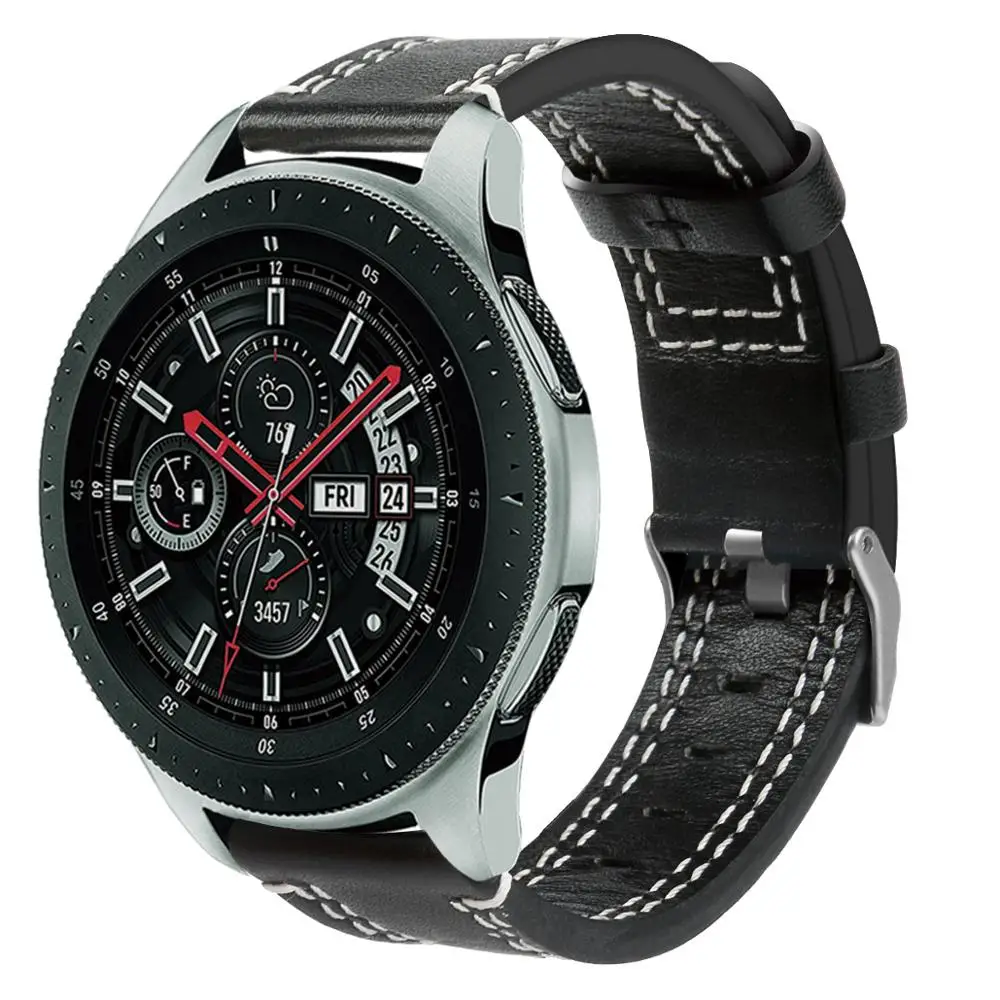 Кожаный ремешок huawei gt 2 для samsung gear sport S2 S3 Classic Frontier galaxy watch 46 мм ремешок 22 мм huami amazfit Bip мужские черные - Цвет ремешка: black