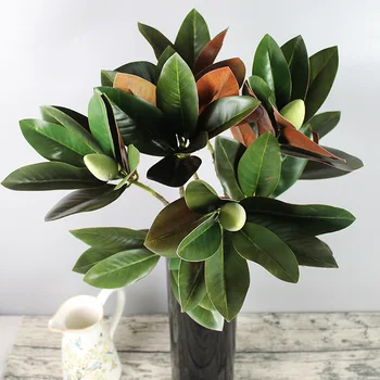 

High-quality Imitation Magnolia Branches Magnolia Leaf Flower Arrangement with Wood Green Leaves Artificial Plant Home Decoratio