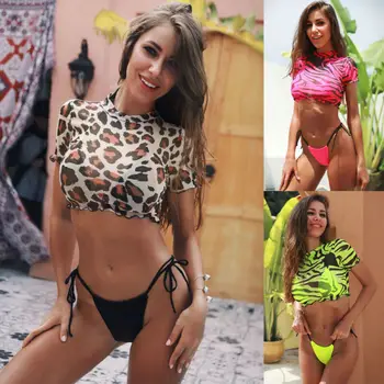

New Hot Sale 3pcs Sexy Women Short Sleeve Bikini Swimwear Bathing Suit Beach Summer Underwear Set