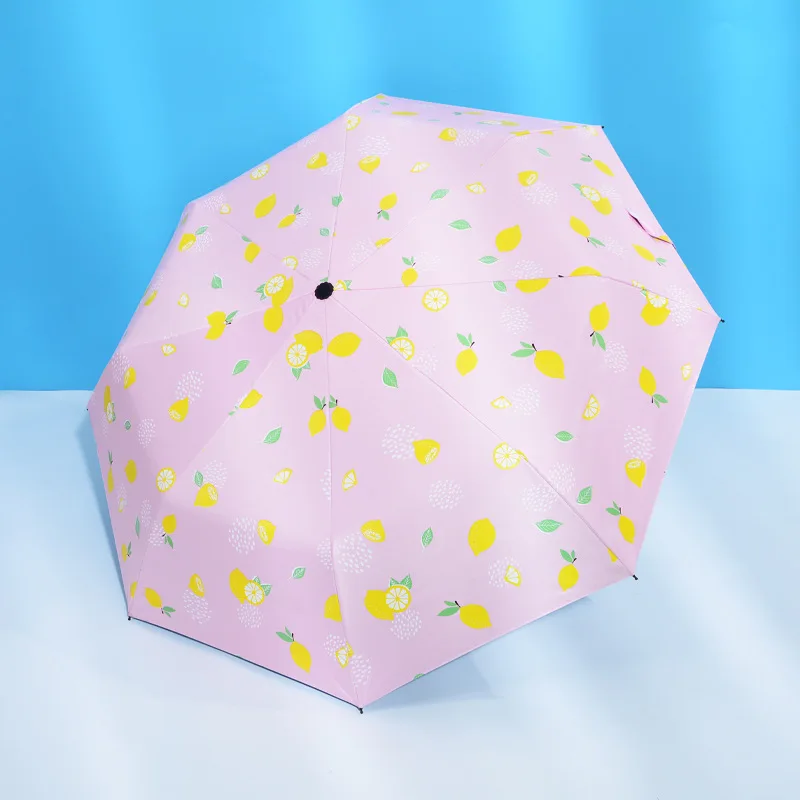 lemon pink Креативный мультяшный Детский милый солнечный и дождливый зонтик черный клей солнцезащитный 3 складной детский зонтик - Цвет: lemon pink