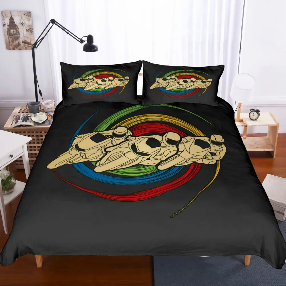 Мотоцикл Скорость и огонь постельные принадлежности набор s черный пододеяльник