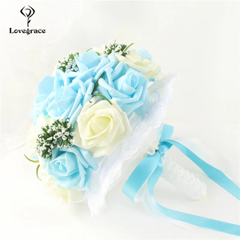 Artificial rose flowers wedding bouquets European retro roses eucalyptus leaves 3 bouquets