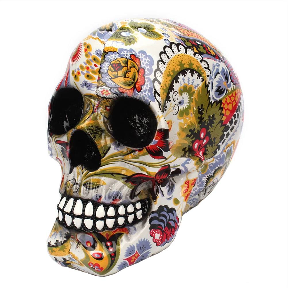 

Festival Decoration Horror Skeleton Craft Party Halloween Bar Figurine Gift Color Flower Painting Home Desktop Skull Ornament