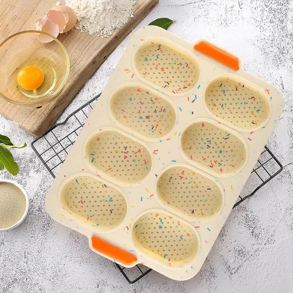 8 Grids Non-Stick Silicone Cake Mold French Bread Mould Heat Resistant Burger Muffin Pan Tray Cupcake Kitchen Diy Baking Mold