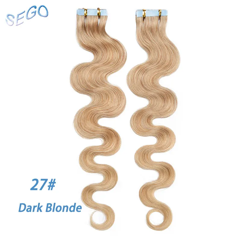 #27 SEGO 1"-24" 20/40 шт. средства ухода за кожей с волнами длинного диапазона в Пряди человеческих волос для наращивания на ленте, клей бесшовные волос Реми волос 2,5 г/шт - Цвет: #27
