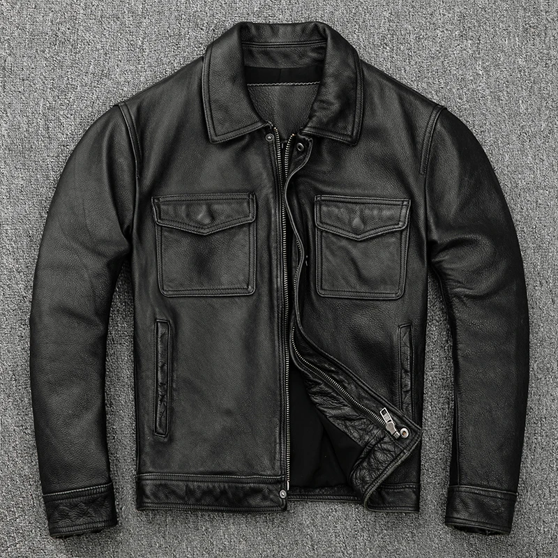 

Washed stone mill retro AMEKAJI head layer cowhide leather leather male lapel locomotive do old casual leather jacket