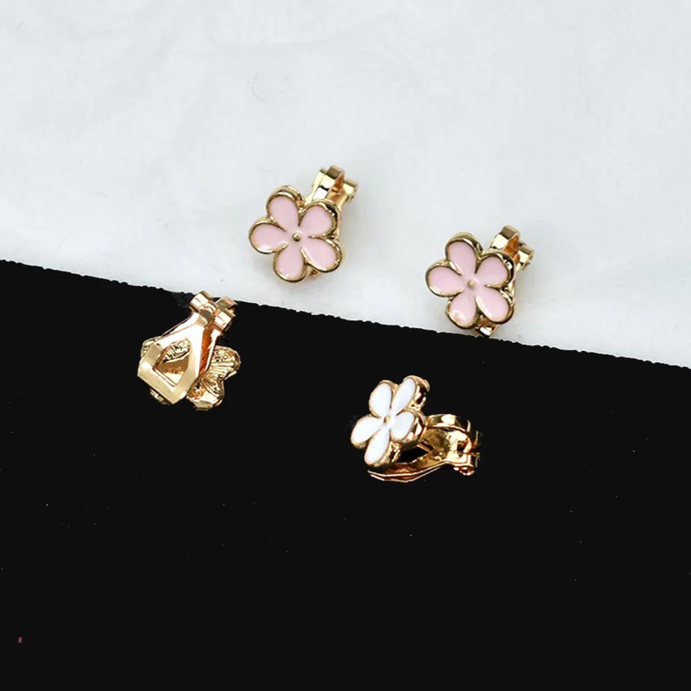 Korean Cute Enamel Flower Clip On Earrings Without Piercing Party No Hole Earcuffs For Women Small Floral Jewelry 6