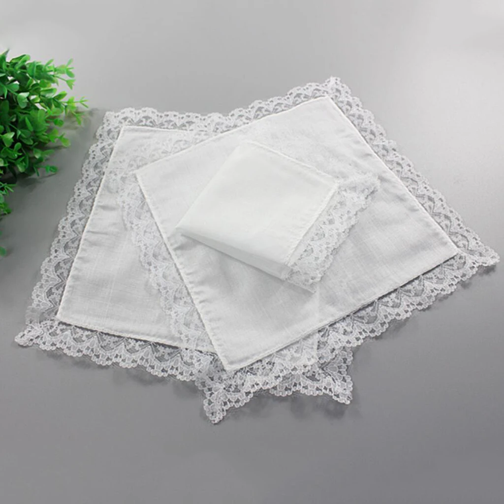 20 Pieces Soft Cotton Handkerchiefs, Blank White Lace Handkerchief for Embroidery DIY Craft - Wedding Keepsake Gifts, 23x25cm