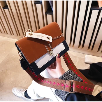 

2019 New Mini Handbags Women Fashion Ins Retro Wide Shoulder Strap Messenger Bag PU Flap Simple Style Ladies Crossbody Bags Girl