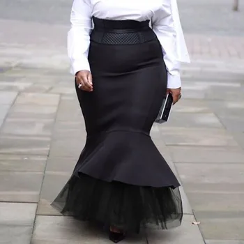 

Plus Size Trumpet Lace Patchwork Skirts Women High Waist Business Elegant Skirts faldas largas mujer elegante #33