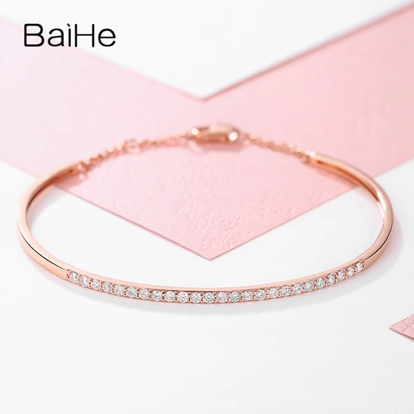 BAIHE Solid 18K Белое Золото SI/H Круглый всего 0.50ct натуральные бриллианты женские цепи помолвки модные ювелирные изделия Подарочный браслет