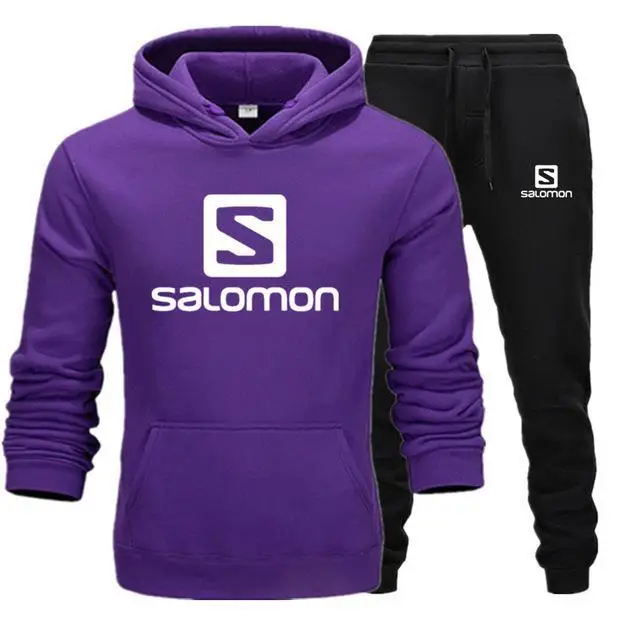 purple-black-B Новинка, брендовый спортивный костюм, модные мужские спортивные толстовки, комплекты из двух предметов, флисовая плотная Толстовка+ штаны, спортивный костюм для мужчин - Цвет: purple-black-B
