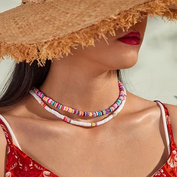 

2020 New Fashion Soft Pottery Choker Necklace For Women Bohemian Adjustable Colorful Clay Collar Choker Necklace Beach Jewelry