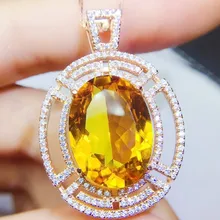 Ожерелье с натуральным настоящим цитрином, подвеска,, Стерлинговое Серебро 925 пробы, 9 карат, большой драгоценный камень, прекрасный желтый кристалл# Q9102303