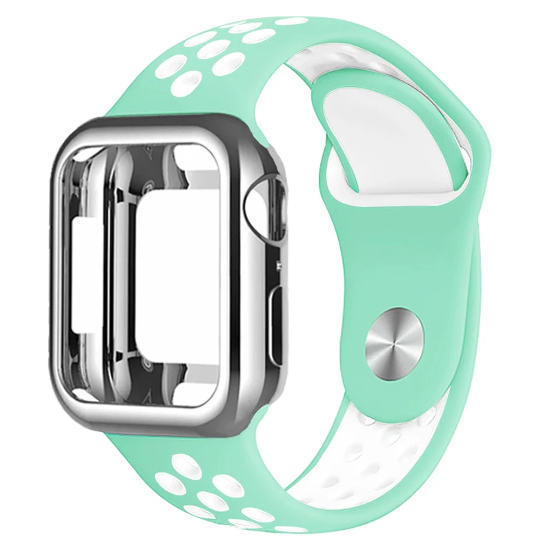 Силиконовый спортивный ремешок для часов+ чехол относится к apple watch 5 4 3 2 1 серии 38 мм/42 мм, ремешок для наручных часов iwatch, 40 мм 44 браслет наручные аксессуары - Цвет ремешка: Mint green  white