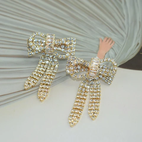 Bow Tassel Dangle Earrings Gold Silver Plated Crystal Earrings for Women Fashion Jewelry Wedding Drop Earrings Accessorie