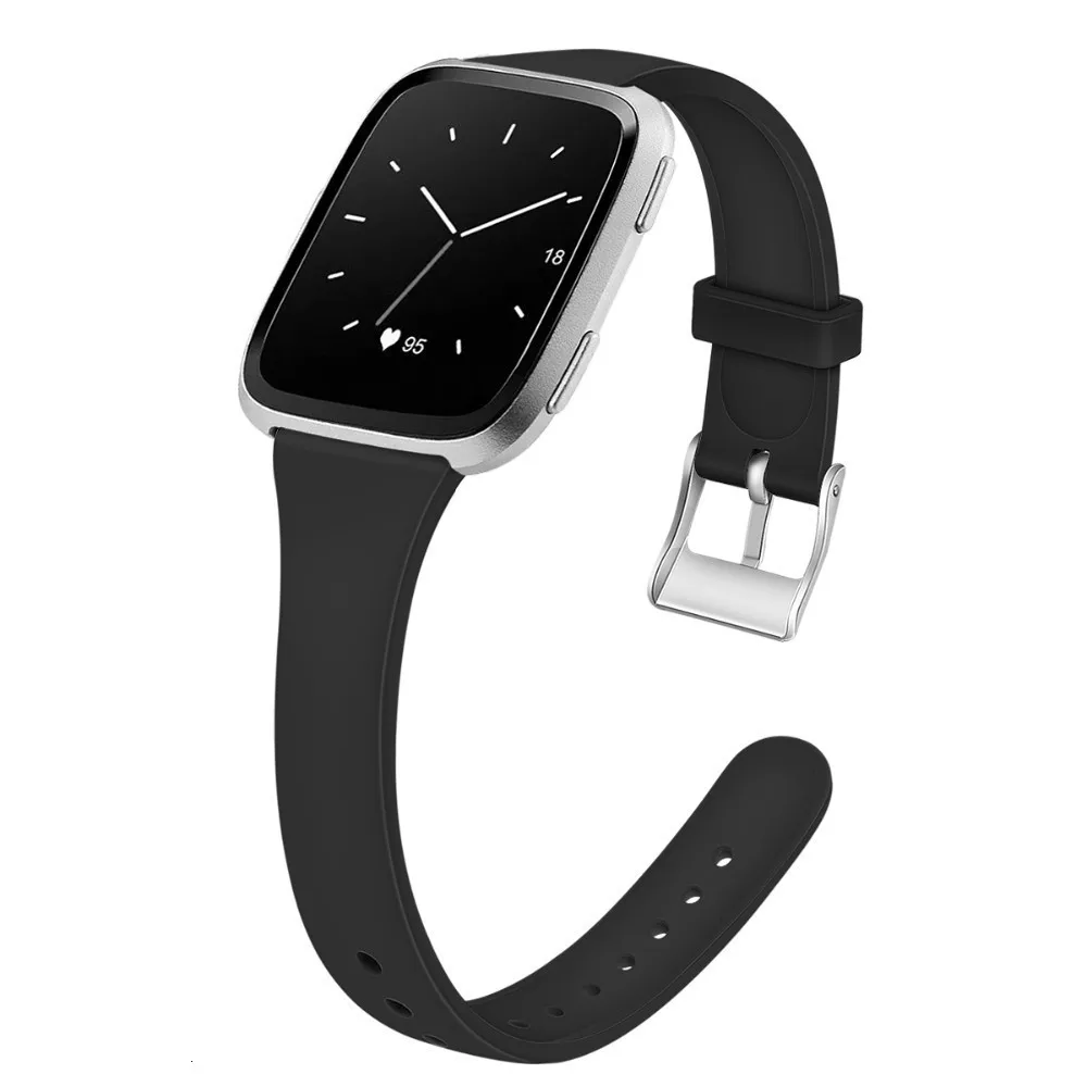 Black Ремешок для Fitbit Versa 2 ремешок тонкий узкий сменный Браслет для Fitbit Versa/Versa 2 ремешка силиконовые умные часы на запястье - Цвет: Black