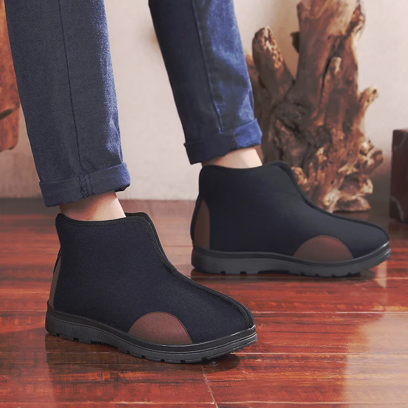 

Old Beijing Cloth Shoes Winter Warm Light Men Cotton-padded Shoes Keep Feet Hight-top Anti-slip Father Shoes Woolen Old Man Shoe