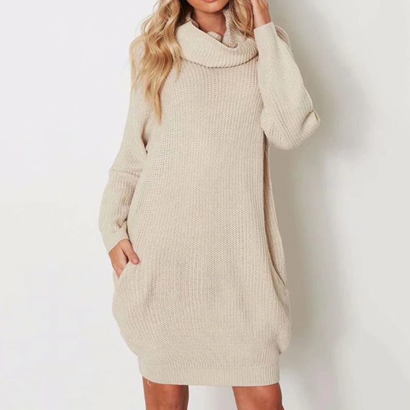 beige Сексуальное платье с ворсовым воротником, Осеннее женское черное бежевое базовое Свободное платье с длинным рукавом, стрейчевое Повседневное платье для женщин - Цвет: beige