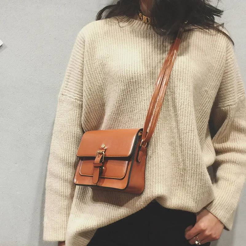

Women's PU Leather Shoulder Bag Vintage Solid Color Buckle Ladies Mini Square Messenger Bag Casual Female Crossbody Bag Box Flap