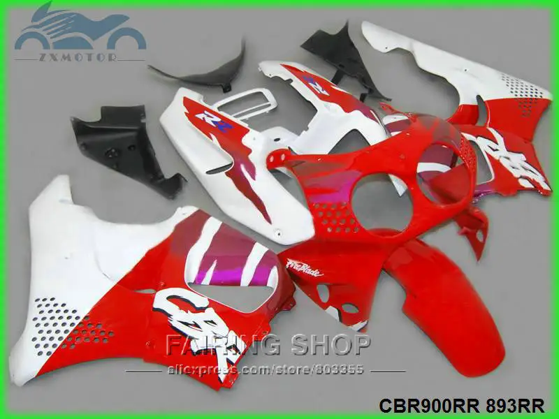 Изготовленный на заказ обтекатель комплект Подходит для Honda CBR900RR893 1992-1995 послепродажный пластиковые комплекты обтекателей, CBR 900RR893 92-95 красный белый QQ17