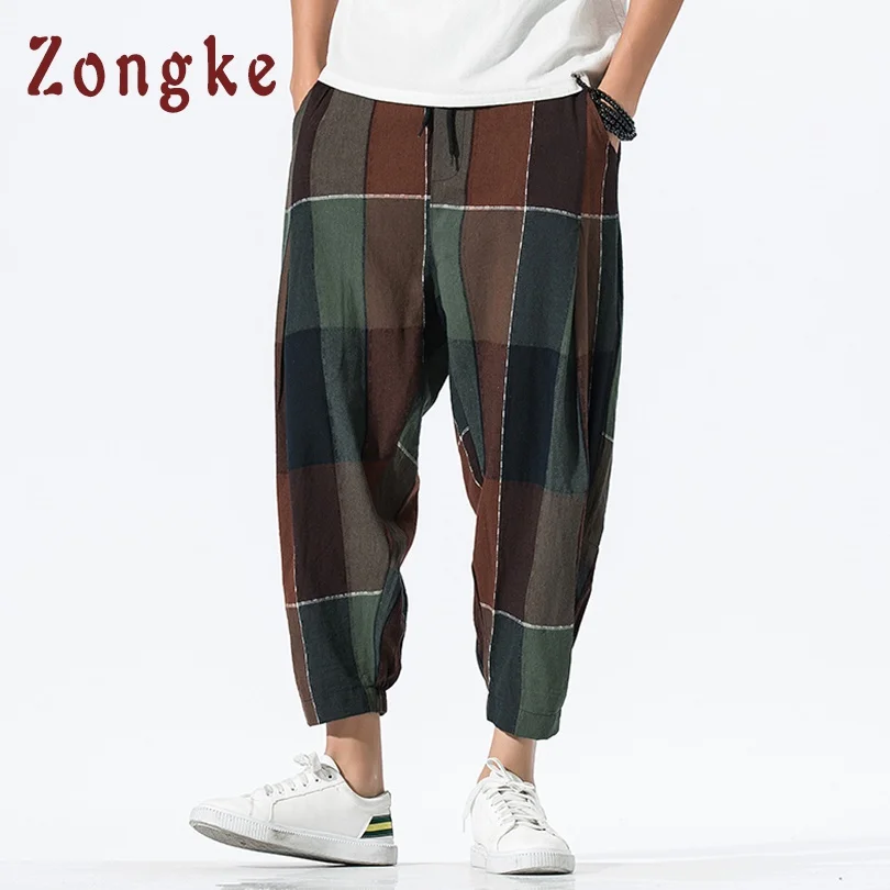 Zongke свободные ботильоны-Длина льняные Мужские штаны для бега Для мужчин брюки уличная гарем Штаны, мужские брюки 5XL в стиле «хип-хоп» ; сезон осень