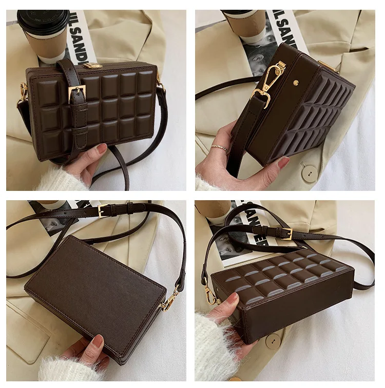 Black and Brown Box Design Party Clutch Chocolate Style Leather Purses and Handbags for Women Designer Bag Casual Shoulder Bag