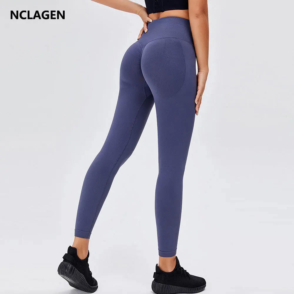 

NCLAGEN New Seamless Yoga Pants Women Booty Scrunch Tights High Waist Peach Hip Lifting Sport Leggings Fitness Elastic GYM Capri