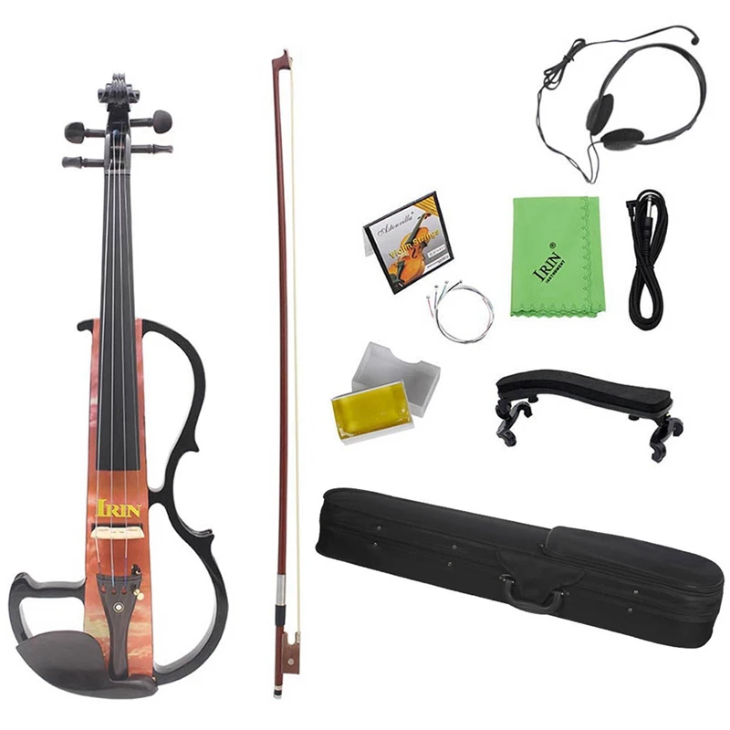 

IRIN Full Size 4/4 Violin Solid Wood Silent Electric Violin Maple Body Ebony Fingerboard Pegs with Violin Accessories