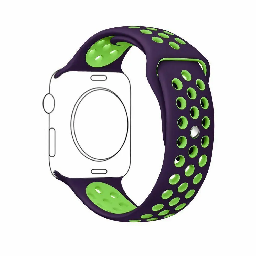 Дышащий силиконовый ремешок для часов для Apple Watch ремешок 5 4 3 2 1 38 мм 42 мм спортивный резиновый ремешок для часов Nike+ iwatch 40 мм 44 мм - Цвет ремешка: Purple green