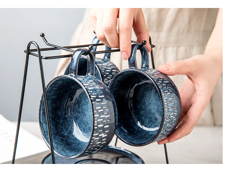 Европейские Роскошные для эспрессо, чая Кофе чашка и набор блюдец Vinage синий день Фарфор Чай чашки вечерние Кофе чашка Ретро 4 комплект D6D