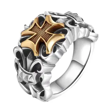 

s925 silver creative domineering exaggerated crown earl cross retro men's hipster open adjustable ring