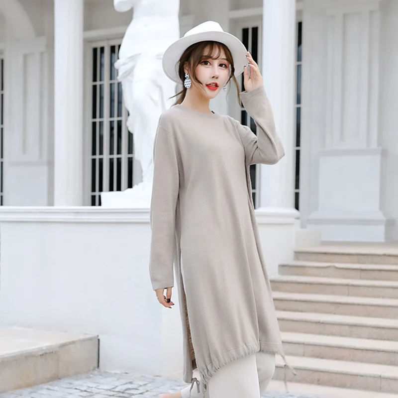 Linen DMLFZMY женский пуловер свитер модный милый Повседневный свободный большой размер толстый мм длинный вязаный свитер осень 520 - Цвет: Linen