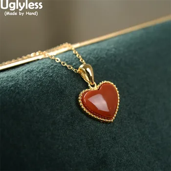

Uglyless Express LOVE Sweet Heart-shape Agate Jewelry Sets for Women Nature Gemstone Studs Earrings Pendants NO Chain 925 Silver