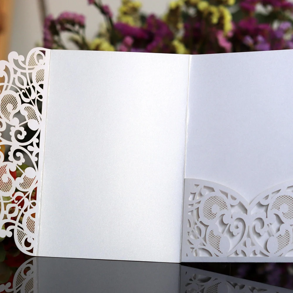  10pcs Blue White Elegant Hollow Laser Cut Wedding Invitation Card Greeting Card Customize Business  - 4.00026E+12