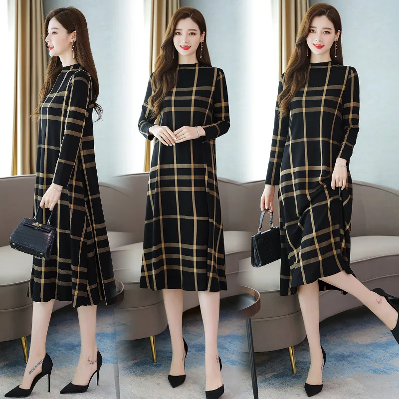 

Plaid Stitching Pullover 2019 Autumn Versatile Korean-style Pullover Elegant Dress