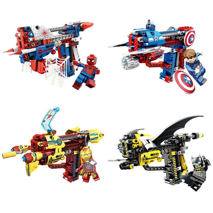 

DIY Technology Marvel Avenger Super Heroes Series Iron Man Captain America Spiderman Building Blocks Kit Gun Bricks Toy LegoINGS