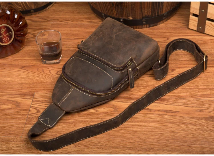 New Top Quality Mens Genuine Real Leather Cowhide vintage Wait Chest Pack Bag Sling Crossbody Bag Daypack