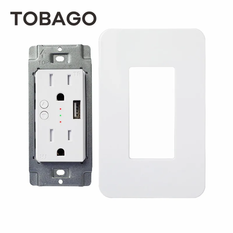 

TOBAGO US Smart Wi-Fi Duplex TR Receptacle with 2.1A USB charge port,Recessed Socket Wireless Wall Outlet Control by Smart Life