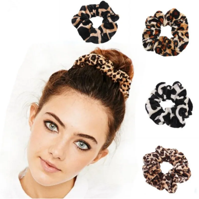 

2019 Simple Smooth Animal Velvet Hair Scrunchies Leopard Print Houndstooth Patterns Elastic Hair Bands For Women Accessories