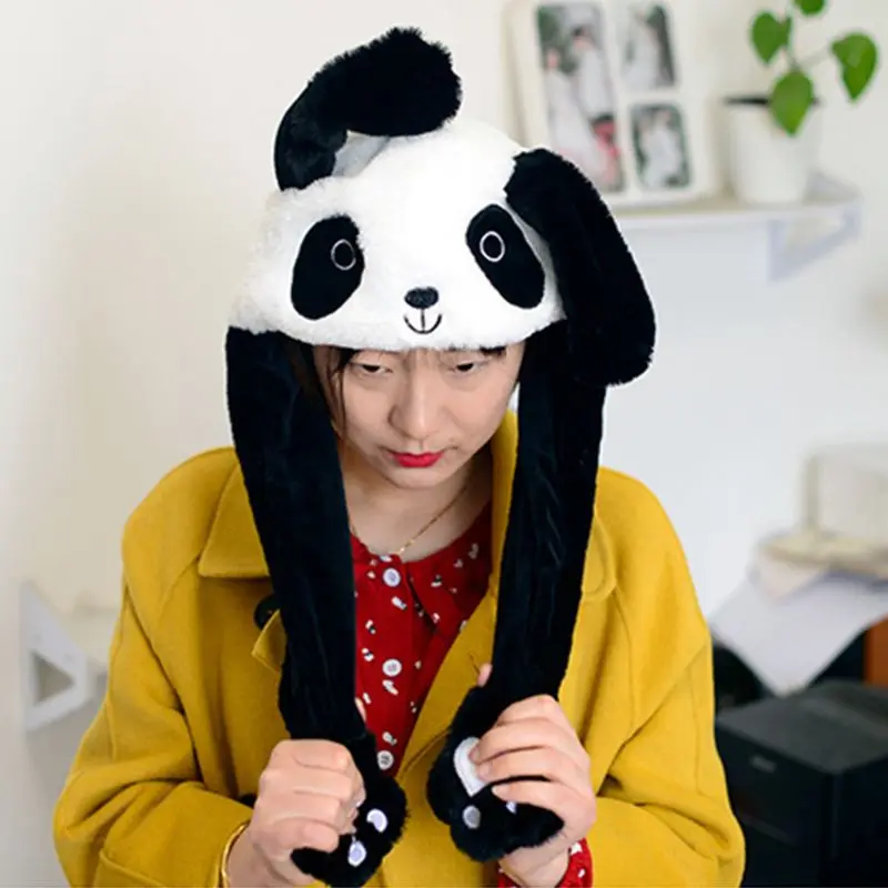 Детские Короткие Плюшевые Милые 3D Мультяшные панды шапка для животного с движущимися ушами Двойная подушка безопасности лапы теплые наушники шапка игрушка вечерние реквизит