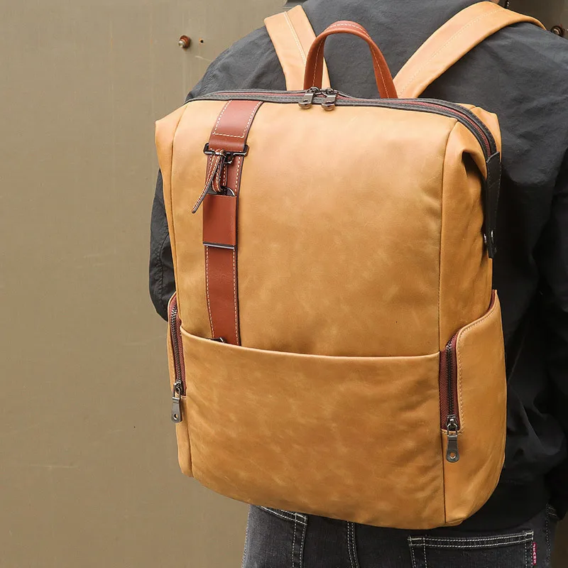 Genuine Leather Men Backpack Laptop Boys Cow Leather Backpacks Student Bag Rucksack For Macbook Mac Book Air 15 Notebook Dell