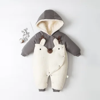 

Baby Rompers Warm Thick Cotton Long Sleeve Jumpsuit Animal Deer Print Hooded Winter Romper Unisex Baby Kids Jumpsuit