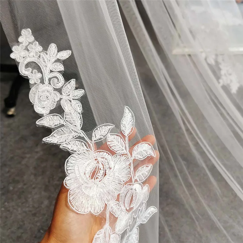 Véu de casamento com renda longa, véu