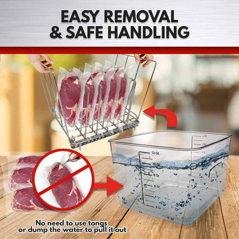 

Sous Vide Container Rack - Chrome Stainless Steel Dividers (5) Water Bath Food Cooking Accessories Separates Plastic Bags For Pe