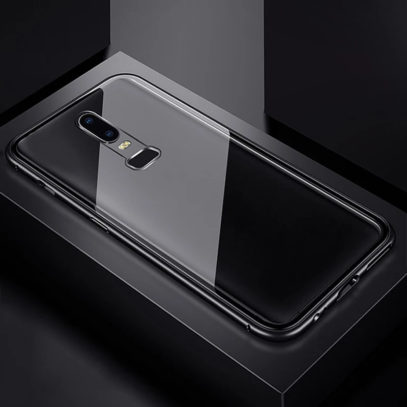 Clear With Black Металлический магнитный адсорбционный стеклянный чехол для Oneplus 7 Pro 6 6T 5T One plus чехол для телефона Магнитный защитный чехол - Цвет: Clear With Black