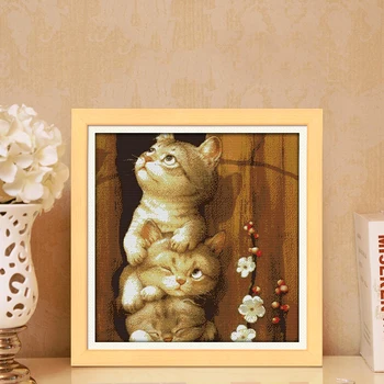 

Three little kittens counted 11CT 14CT Cross Stitch Kit Set DIY DMC Cute animals Cross-stitch Embroidery Needlework Home Decor