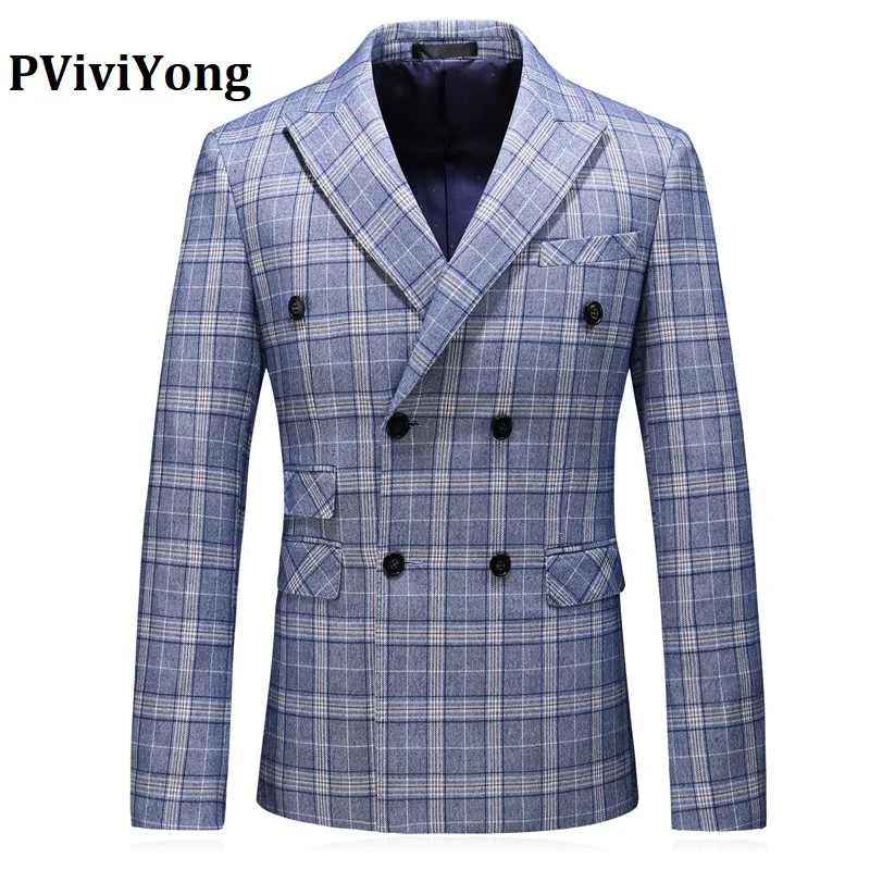 PViviYong, бренд, высококачественный пиджак, деловой мужской топ, двубортный пиджак, мужское пальто, большие размеры, S-5XL - Цвет: XZ6032