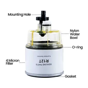 

R12T Fuel Filter Water Oil Separator Electroplated Plate With Collection Bowl For Boat Easy Install Practical Universal Spin On